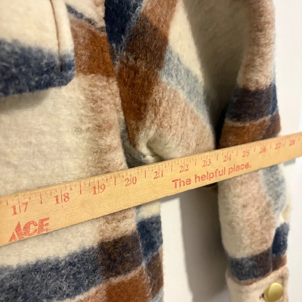 Zara Plaid Wool Blend Shacket Oversized Shirt Jacket Tan Blue NEW